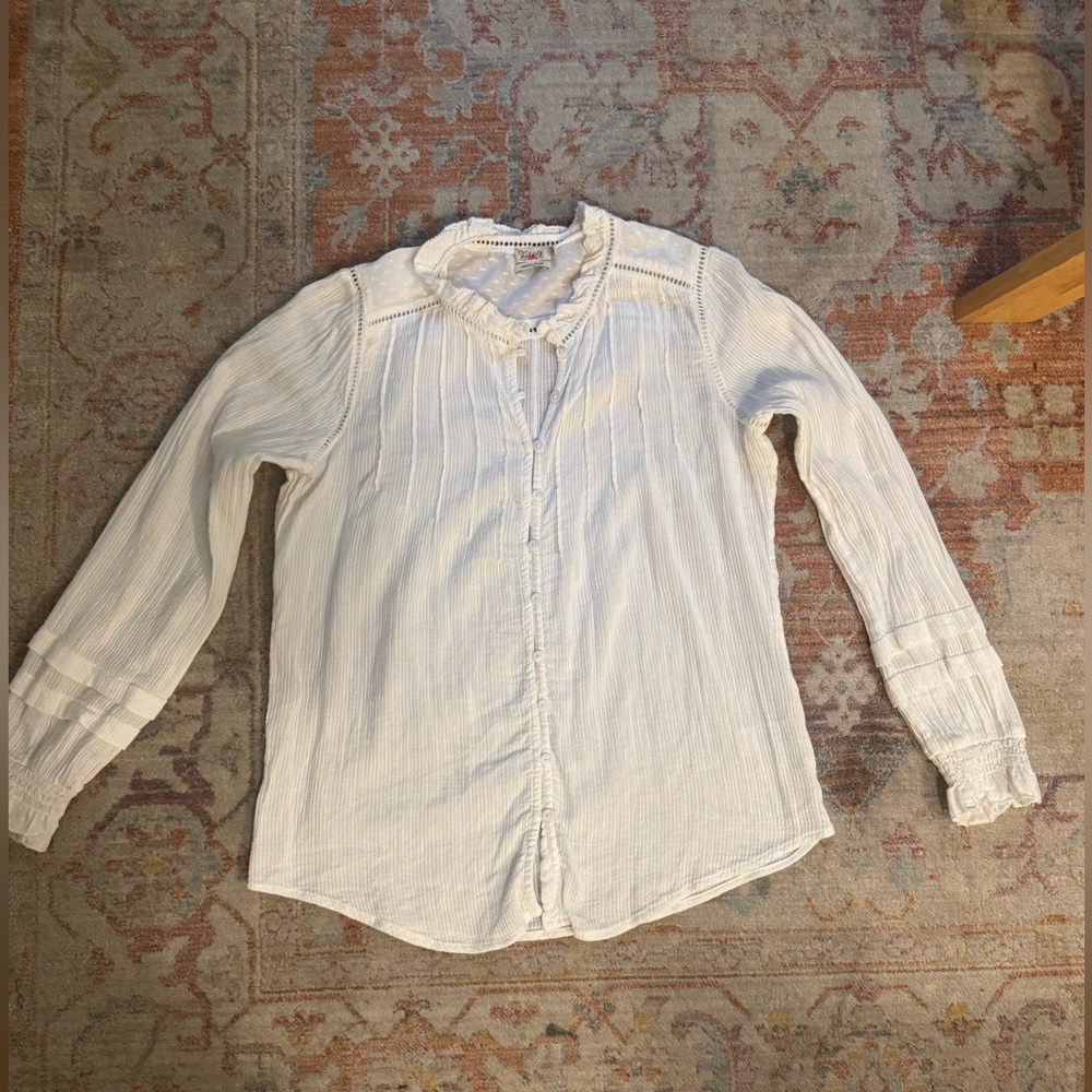 FAHERTY Willa Peasant Top Organic Cotton Womens  Size S EUC